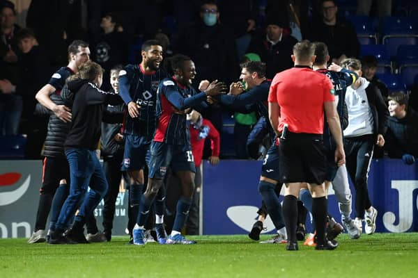 Ross County players and fans celebrate Regan Charles-Cook's second goal during the 3-1 win over Motherwell (Photo by Paul Devlin / SNS Group)