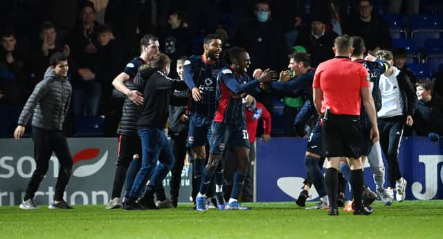 Ross County players and fans celebrate Regan Charles-Cook's second goal during the 3-1 win over Motherwell (Photo by Paul Devlin / SNS Group)