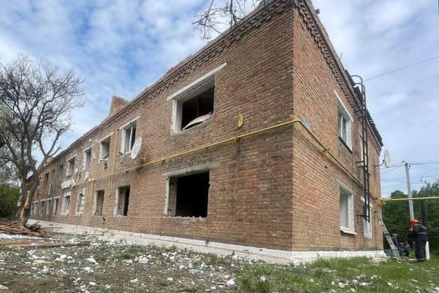 A damaged residential building in Dnipropetrovsk region, which was targeted by Russian forces earlier this week.
