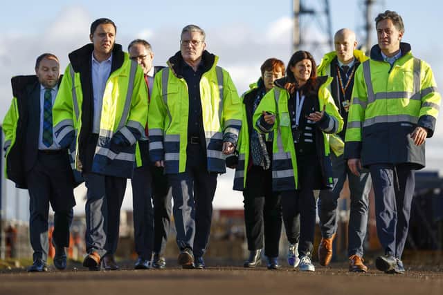 Shadow net zero secretary Ed Miliband, Labour leader Sir Keir Starmer and Scottish Labour leader Anas Sarwar take a tour of St Fergus Gas Terminal in Peterhead. Picture: Jeff J Mitchell/Getty Images