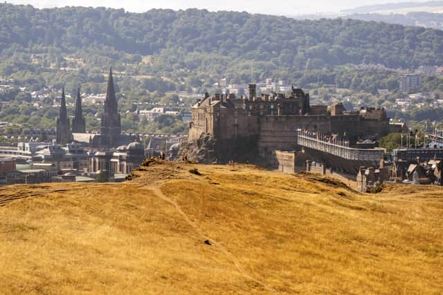 Large areas of grass in Edinburgh's Holyrood Park have turned yellow due to the prolonged period of dry conditions