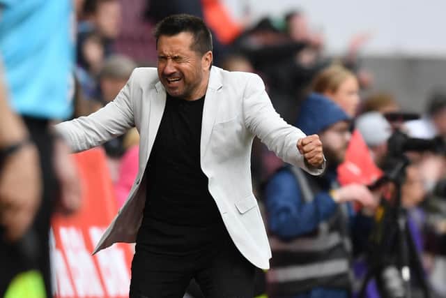 Celtic manager Fran Alonso celebrates at full time after the 3-2 victory over Glasgow City in the Scottish Women's Cup final at Tynecastle. (Photo by Craig Foy / SNS Group)