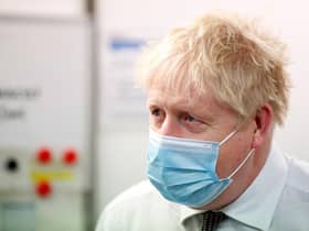 Britain's Prime Minister Boris Johnson visits a vaccination centre in Northampton. Picture: Peter Cziborra/POOL/AFP via Getty Images