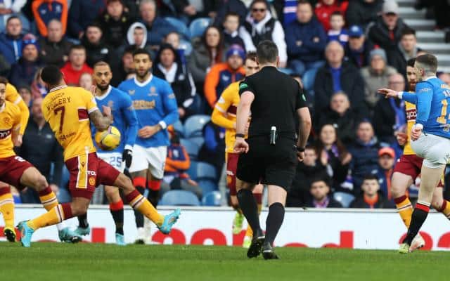 Rangers had a late penalty claim turned down for handball against Motherwell forward Kaiyne Woolery. (Photo by Craig Williamson / SNS Group)
