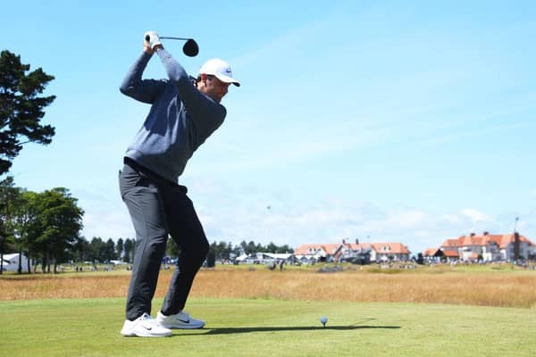 Scottie Scheffler tees off on the second hole in the second round of the Genesis Scottish Open at The Renaissance Club in East Lothian. Picture: Andrew Redington/Getty Images.