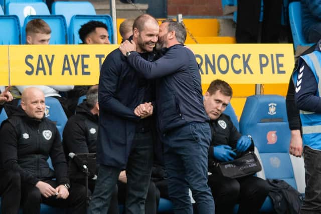Hearts boss Robbie Neilson and Kilmarnock manager Derek McInnes before Premiership encounter at Rugby Park. (Photo by Mark Scates / SNS Group)