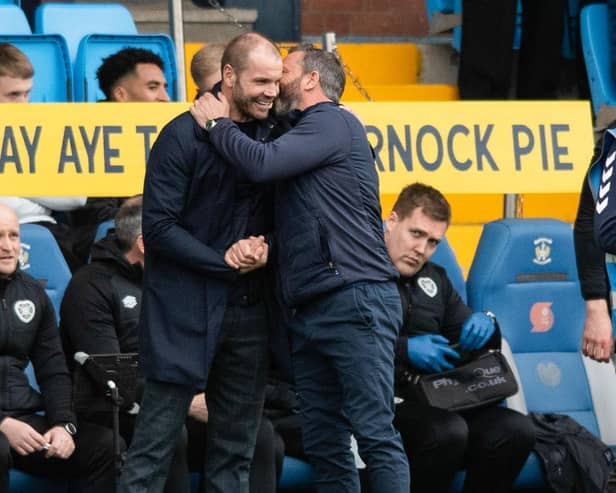 Hearts boss Robbie Neilson and Kilmarnock manager Derek McInnes before Premiership encounter at Rugby Park.  (Photo by Mark Scates / SNS Group)