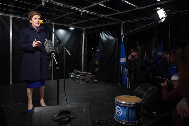 Nicola Sturgeon addresses a Scottish independence rally outside the Scottish Parliament after UK Supreme Court judges rejected her plans to hold a second independence referendum (Picture: Peter Summers/Getty Images)