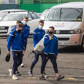 St Johnstone's players arrive for the Celtic Park encounter, with all travelling individually by car as a result of covid-issues that denied them the services of eight players for the 4-0 defeat. (Photo by Craig Williamson / SNS Group)