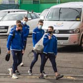 St Johnstone's players arrive for the Celtic Park encounter, with all travelling individually by car as a result of covid-issues that denied them the services of eight players for the 4-0 defeat. (Photo by Craig Williamson / SNS Group)