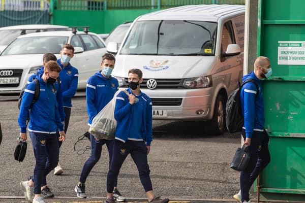 St Johnstone's players arrive for the Celtic Park encounter, with all travelling individually by car as a result of covid-issues that denied them the services of eight players for the 4-0 defeat. (Photo by Craig Williamson / SNS Group)