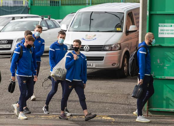 St Johnstone's players arrive for the Celtic Park encounter, with all travelling individually by car as a result of covid-issues that denied them the services of eight players for the 4-0 defeat. (Photo by Craig Williamson / SNS Group)