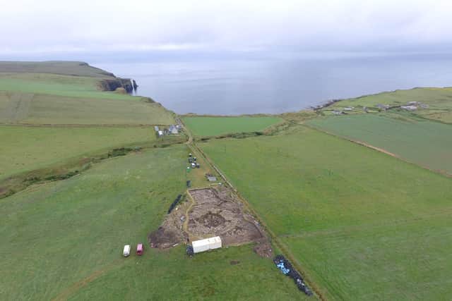The site of The Cairns excavation and Windwick Bay in the background.