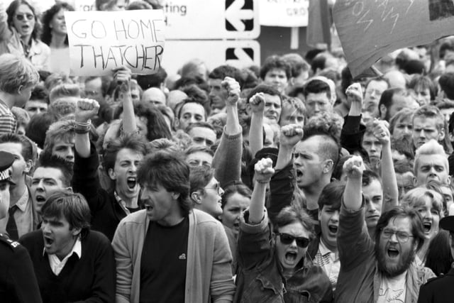 There was also an anti-Thatcher crowd waiting for the Prime Minister's arrival.