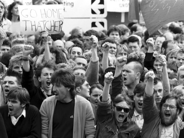 There was also an anti-Thatcher crowd waiting for the Prime Minister's arrival.