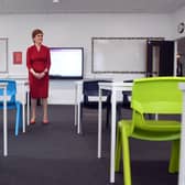 First Minister Nicola Sturgeon views a classroom as she visits West Calder High School. Picture: Andy Buchanan-Pool/Getty Images