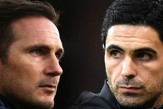 Frank Lampard (left) takes his Chelsea side to the Emirates to face Mikel Arteta's Arsenal. (Photo by Dan Mullan/Getty Images)