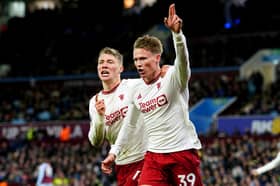 Man Utd midfielder Scott McTominay celebrates scoring against Aston Villa. McTominay has recently been linked with moves to West Ham and Newcastle United.