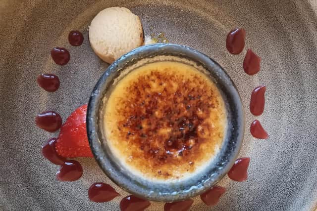 1881 Pavilion Pink hydro Gin and rhubarb creme brulee.