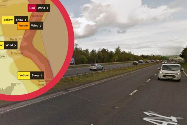A full closure of the A1 will take place if high wind speeds forecasted for Storm Arwen are experienced.