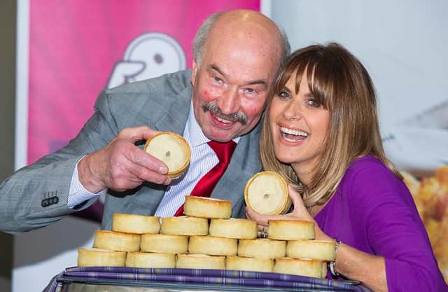 Winner of the 21st World Championship Scotch Pie Awards Alan Pirie, of James Pirie & Son in Blairgowrie, is pictured with host Carol Smillie at the World Championship Scotch Pie Awards 2020