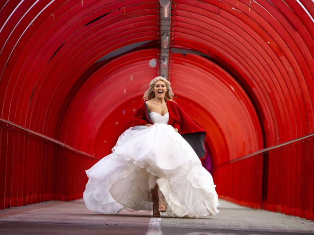 A model promotes the Scottish Wedding Show at the SEC in Glasgow on Valentine's Day 2022.