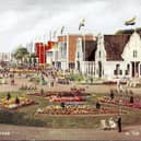 The South African Pavilion is pictured right at the 1938 Empire Exhibition . It was voted the most popular building of the event, which attracted 12 million people. (Image: James Valentine & Co/University of St Andrews Library)