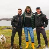 Scottish Fling on the Western Isles. From left to right: Martin Compston, Coinneach MacLeod (aka The Highland Baker), Phil MacHugh  Pic: BBC/Tern Television Productions/Jack Harrison