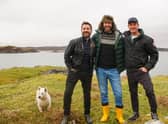 Scottish Fling on the Western Isles. From left to right: Martin Compston, Coinneach MacLeod (aka The Highland Baker), Phil MacHugh  Pic: BBC/Tern Television Productions/Jack Harrison