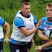 Stafford McDowall, right, alongside Finn Russell during a Scotland session at the Oriam in Edinburgh. (Photo by Mark Scates / SNS Group)