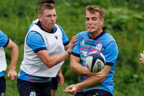 Stafford McDowall, right, alongside Finn Russell during a Scotland session at the Oriam in Edinburgh. (Photo by Mark Scates / SNS Group)