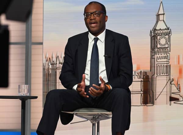 BBC handout photo of Chancellor of the Exchequer Kwasi Kwarteng in the London studio, being interview by Laura Kuenssberg from the Labour Party Conference in Liverpool for the BBC1 current affairs programme, Sunday with Laura Kuenssberg.
