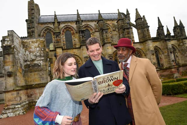 Stars of The Da Vinci Code, Leigh Lothian, Nigel Harman and Danny John-Jules at Rosslyn Chapel