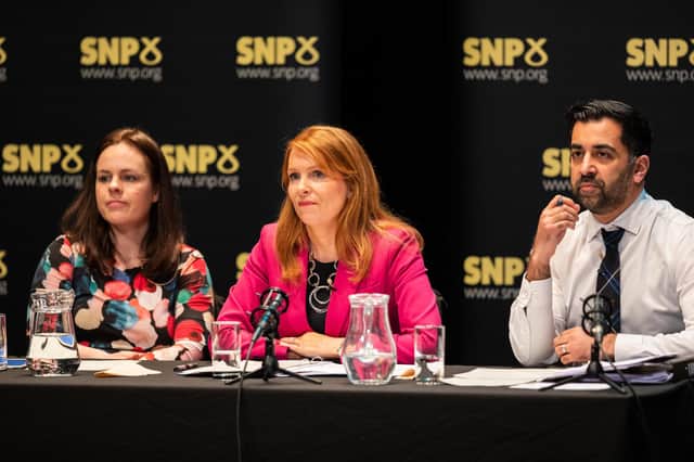 (left to right) Kate Forbes, Ash Regan and Humza Yousaf taking part in the SNP leadership hustings at Eden Court, Inverness