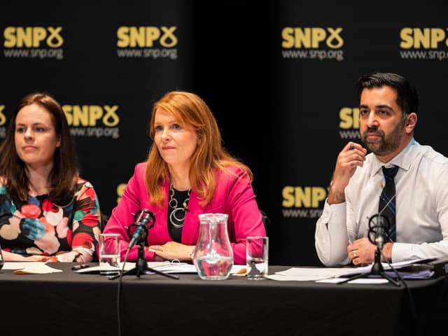 (left to right) Kate Forbes, Ash Regan and Humza Yousaf taking part in the SNP leadership hustings at Eden Court, Inverness