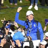 European captain Catriona Matthew celebrates leading her side to a Solheim Cup win at Gleneagles in 2019. Picture: Tristan Jones