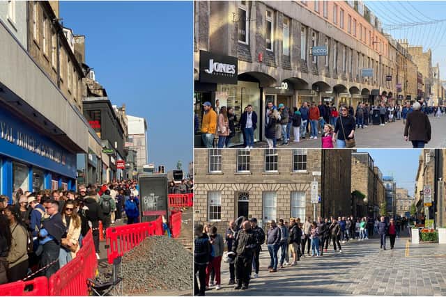Long lines began to form early this morning outside of Swatch on Princes Street, and soon the queue was snaking all the way up Frederick Street, onto Rose Street, and at one point as far as Charlotte Square. Photos: Callum @Mullac42, Twitter.