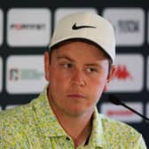 Defending champion Bob MacIntyre listens to a question in a press conference ahead of the DS Automobiles Italian Open at Marco Simone Golf Club in Rome. Picture: Andrew Redington/Getty Images.