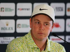 Defending champion Bob MacIntyre listens to a question in a press conference ahead of the DS Automobiles Italian Open at Marco Simone Golf Club in Rome. Picture: Andrew Redington/Getty Images.