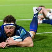 Edinburgh's Hamish Watson scores a try against Ospreys. The back-row forward has signed a new contract.  (Picture: Ewan Bootman - SNS Group)