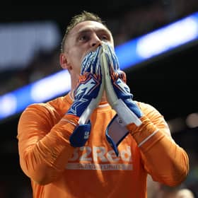 Rangers' Allan McGregor, here blowing kisses to the club's support following the closing game of last season, could be judged a club great in his position who does not require to defer to Andy Goram.  (Photo by Ross MacDonald / SNS Group)