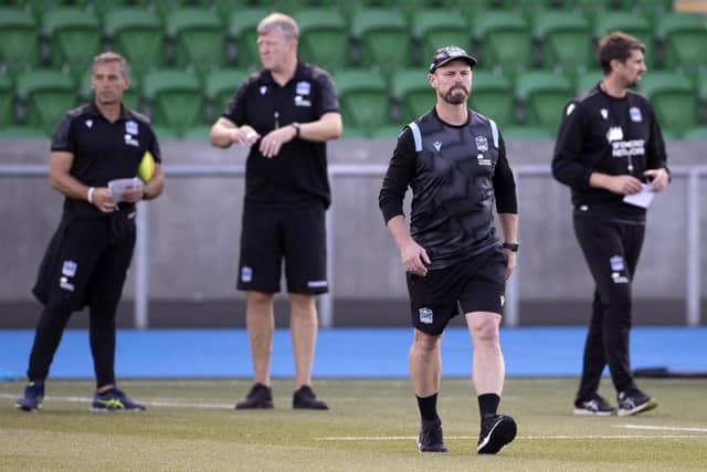 Assistant head coach Nigel Carolan during a Glasgow Warriors open training session at Scotstoun.