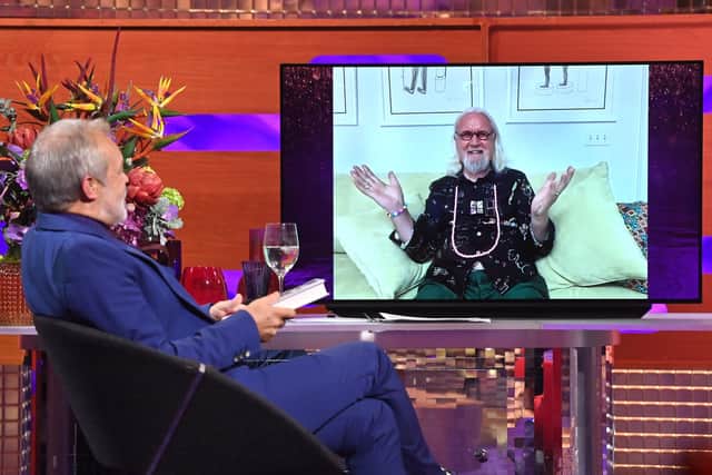 Billy Connolly during the filming for the Graham Norton Show at BBC Studioworks 6 Television Centre, Wood Lane, London, to be aired on BBC One on Friday evening. Picture date: Thursday October 14, 2021. PA Photo. Photo credit should read: PA Media on behalf of So TV