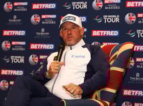 Lee Westwood speaks to the media ahead of the Betfred British Masters hosted by Danny Willett at The Belfry in Sutton Coldfield. Picture: Richard Heathcote/Getty Images.
