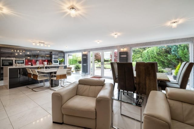 Kitchen, dining and living area.