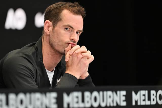 A pensive Andy Murray speaks to the media after losing to Tomas Martin Etcheverry at the Australian Open.