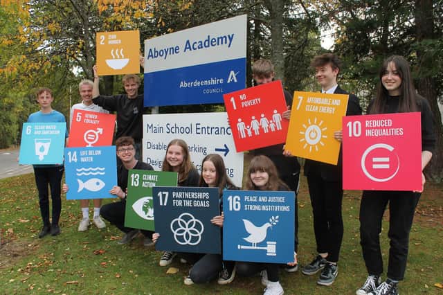 Pupils at Aboyne Academy with the UN Sustainable Development Goals