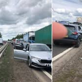 Motorists currently caught in long tailbacks following a crash near J11 on the M74.