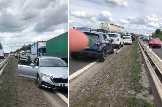 Motorists currently caught in long tailbacks following a crash near J11 on the M74.