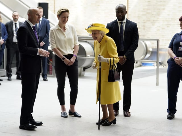 Queen Elizabeth II at Paddington station in London, to mark the completion of London's Crossrail project.
